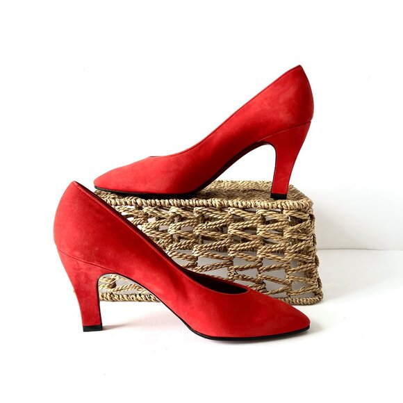 Vintage Charles Jourdan Paris Red Suede Heels, Size 8, Never Worn, EC! - Picture 10 of 14